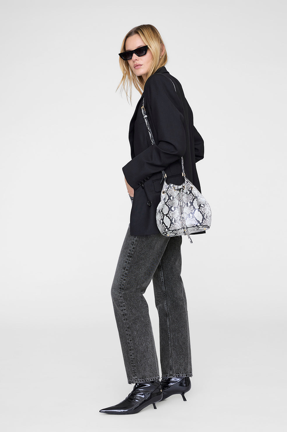 ANINE BING Mini Alana Bucket Bag - Python