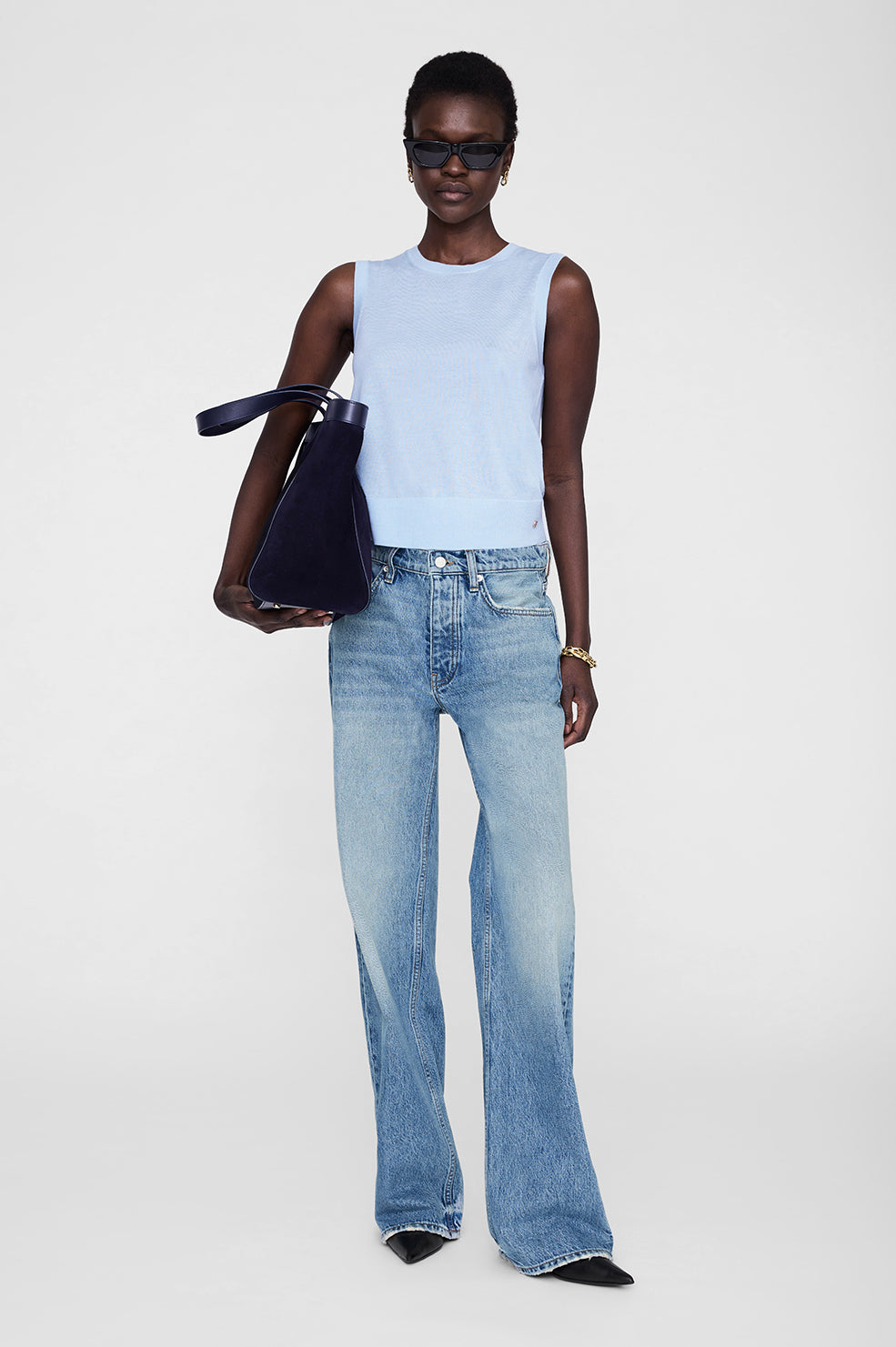 ANINE BING Moni Crop Tank - Pale Blue - on model front