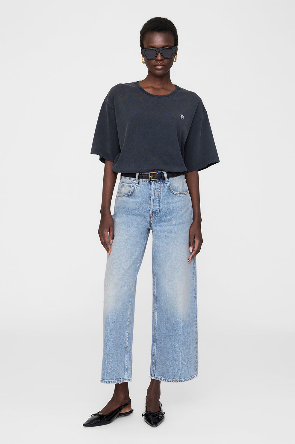 ANINE BING Rudy Tee Empowerment - Washed Black - On Model Front