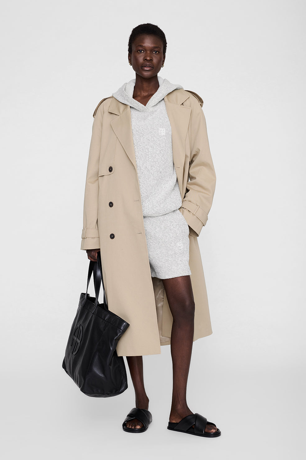 ANINE BING Alec Hoodie Framed Monogram - Ivory And Black - on model front second view