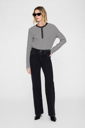 ANINE BING Alessia Long Sleeve Tee - Cream And Black Stripe - on model front