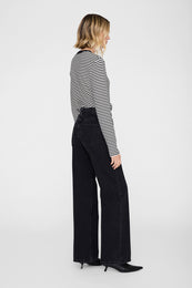 ANINE BING Alessia Long Sleeve Tee - Cream And Black Stripe - on model back