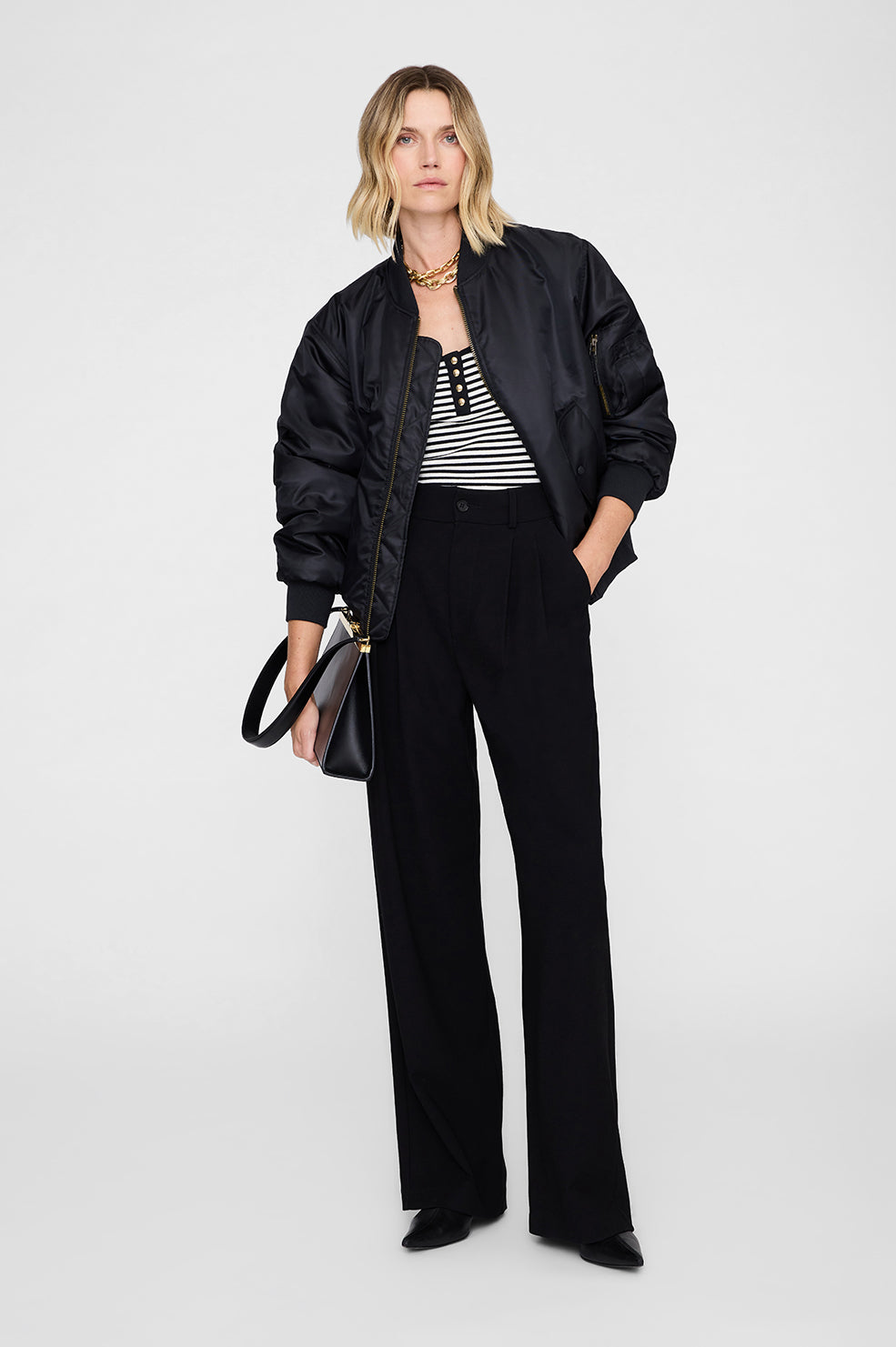 ANINE BING Alessia Tank - Cream And Black Stripe - on model front second image