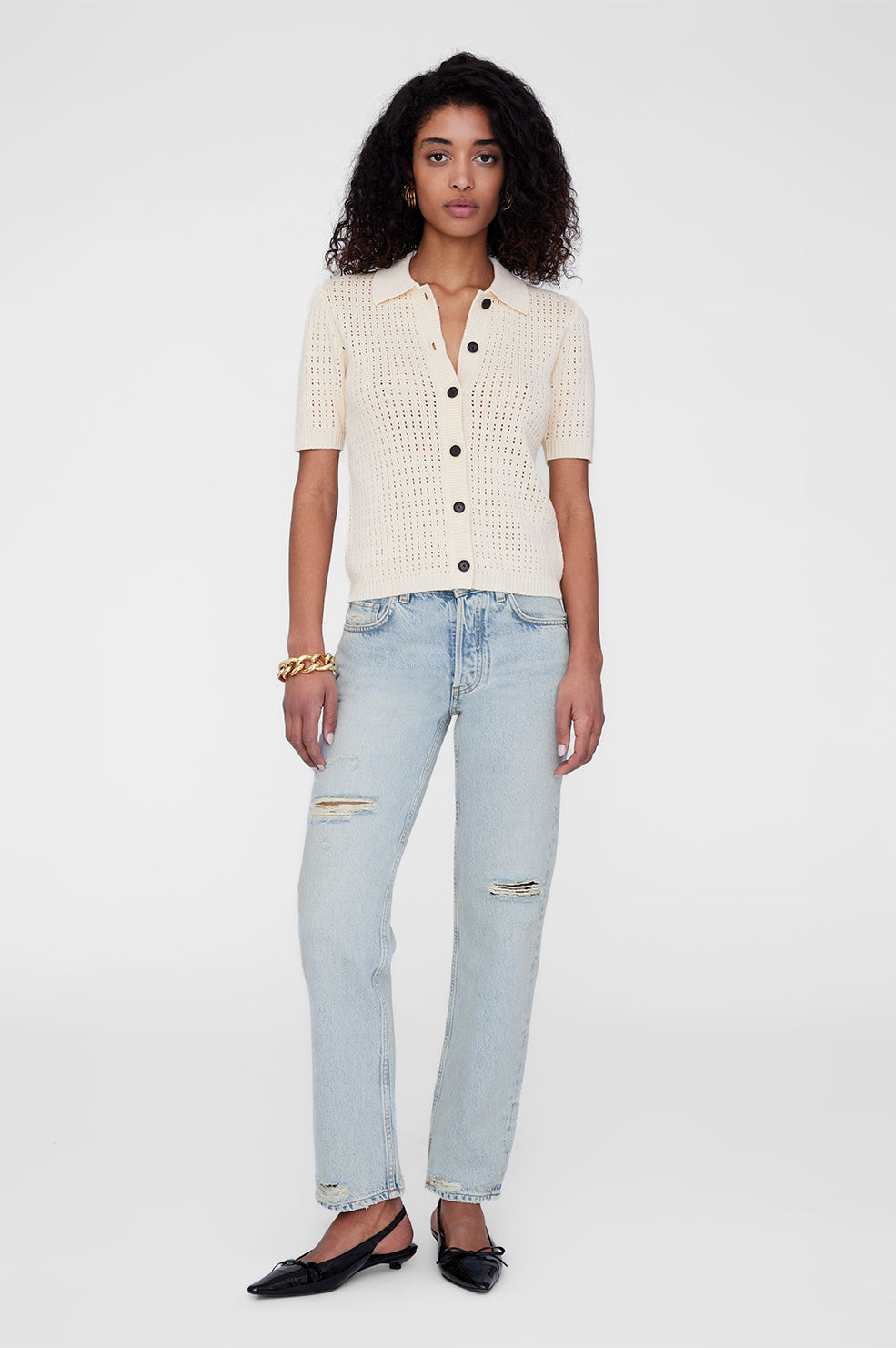 ANINE BING Alexis Sweater - Cream - On Model Front