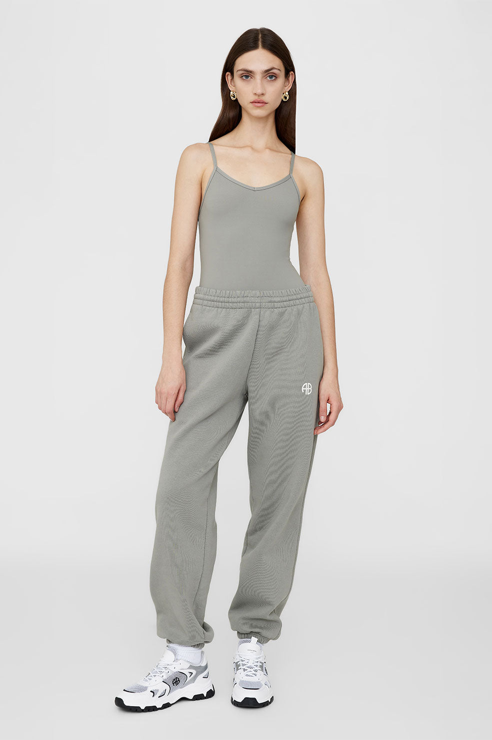 ANINE BING Alissa Bodysuit - Storm Grey - On Model Front
