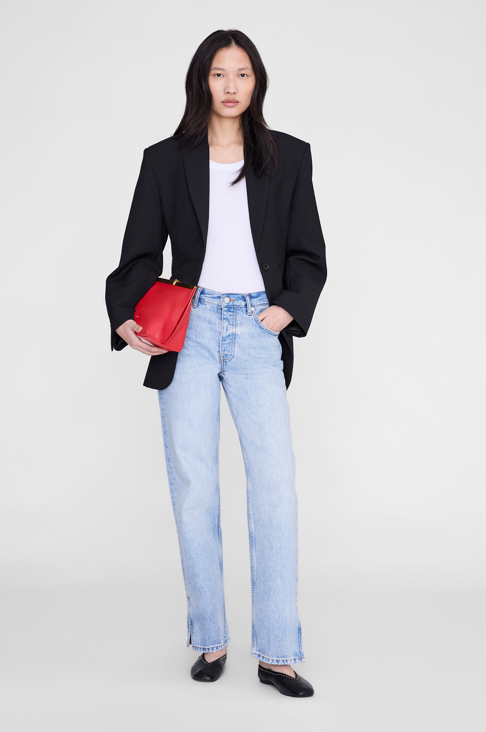 ANINE BING Ana Flats Studs - Black - on model front