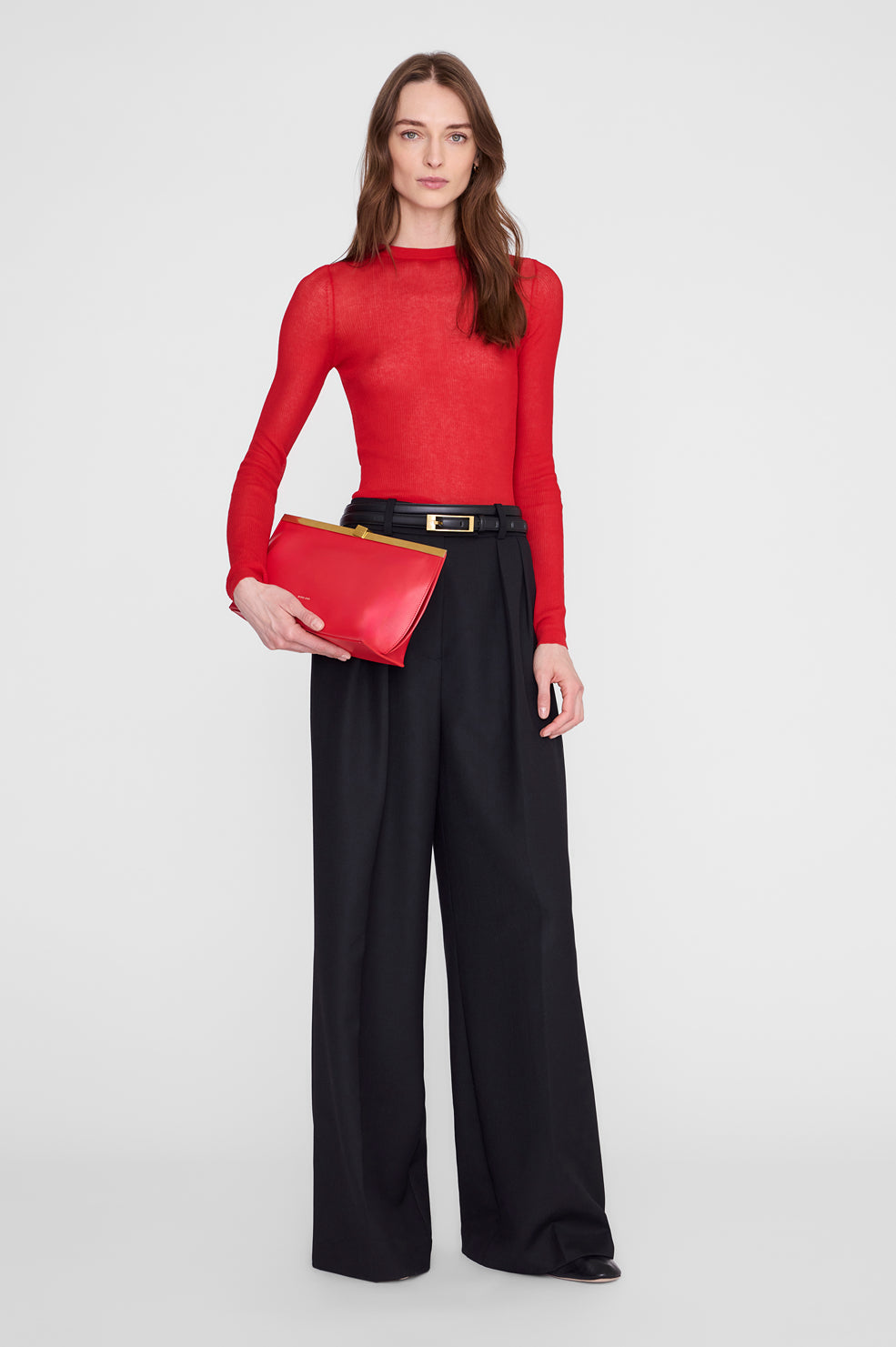 ANINE BING Anine Clutch - Tango Red - on model front