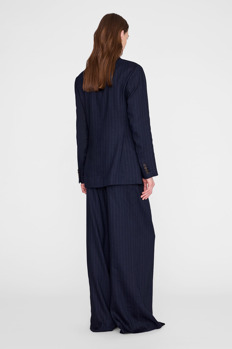 ANINE BING Aretha Blazer - Navy Pinstripe - on model back