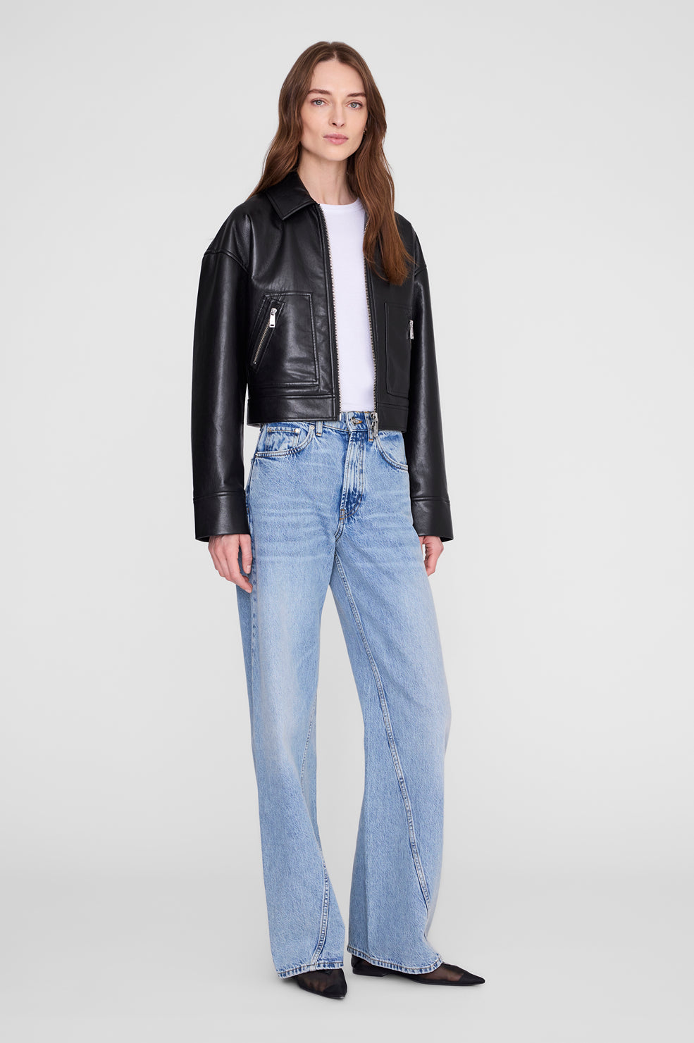 ANINE BING Assan Jacket - Black Recycled Leather - on model front