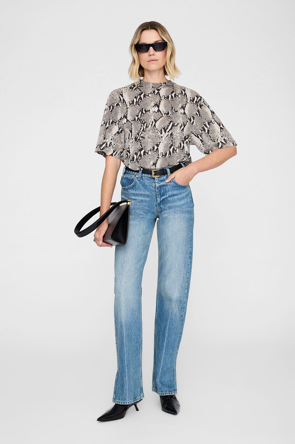 ANINE BING Avi Tee - Washed Python - on model front