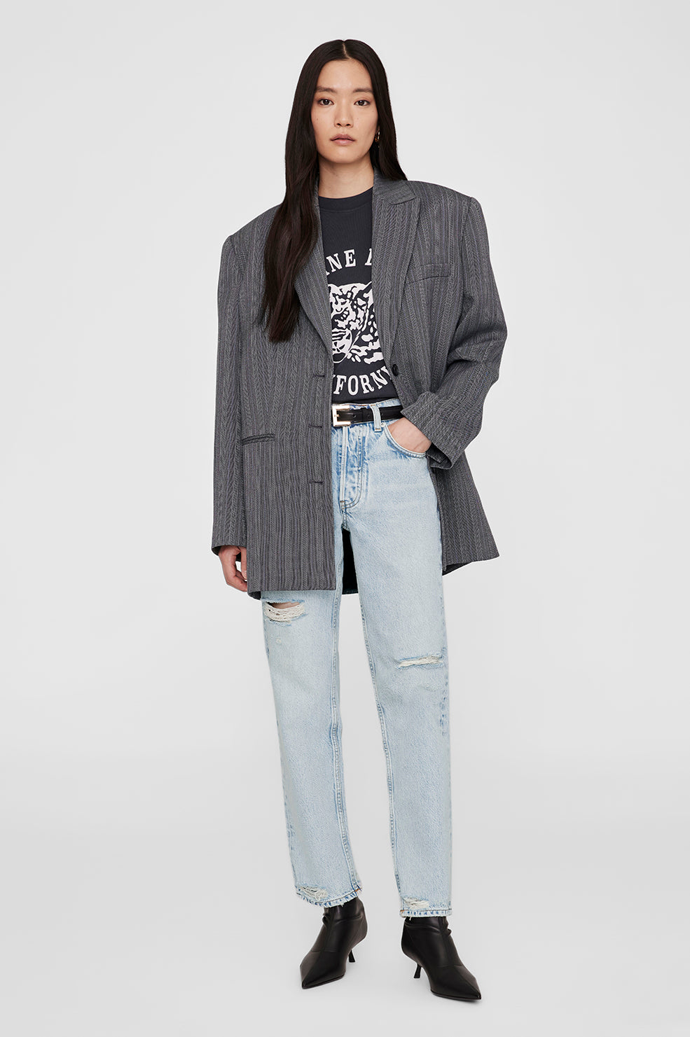 ANINE BING Avi Tee Collegiate Leopard - Washed Charcoal