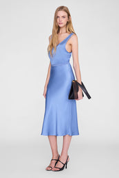 ANINE BING Bar Silk Skirt - Storm Blue - on model front