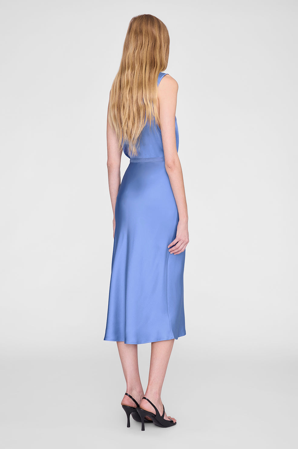 ANINE BING Bar Silk Skirt - Storm Blue - on model back