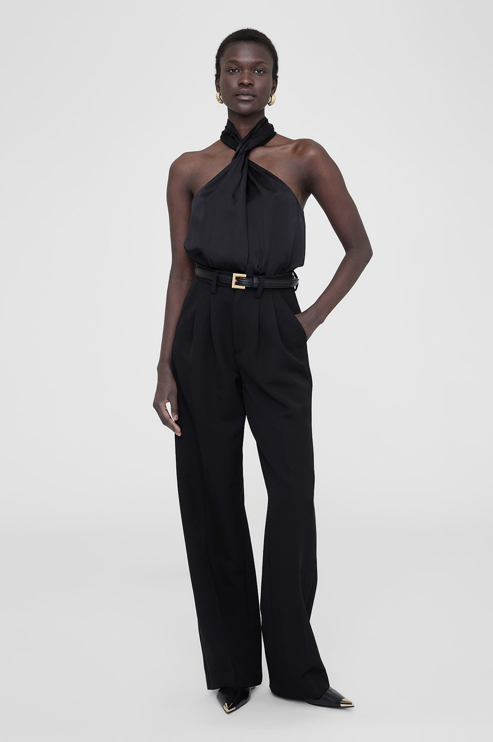 ANINE BING Becca Top - Black Satin