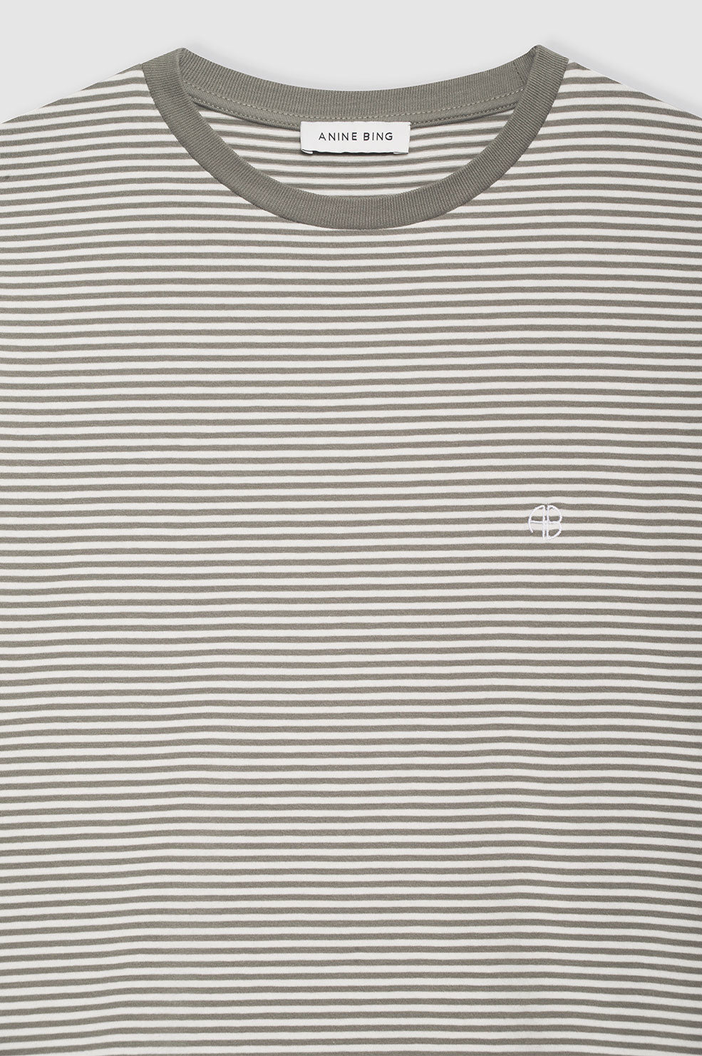 ANINE BING Bo Tee - Olive And Ivory Stripe - Detail View