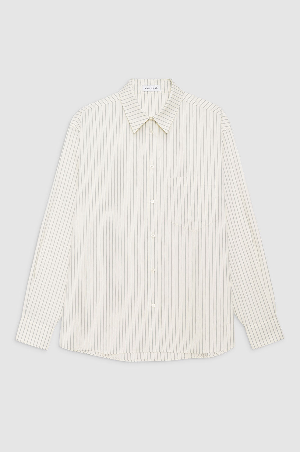 ANINE BING Braxton Shirt - Ivory And Blue Monogram Stripe - Front View