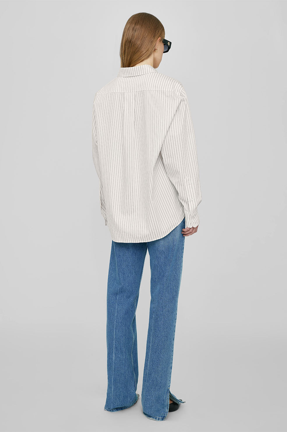 ANINE BING Braxton Shirt - Ivory And Blue Monogram Stripe thumbnail