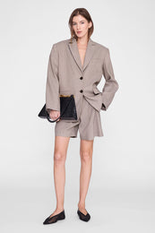 ANINE BING Brice Short - Taupe And Blue Pinstripe - on model front second iamge