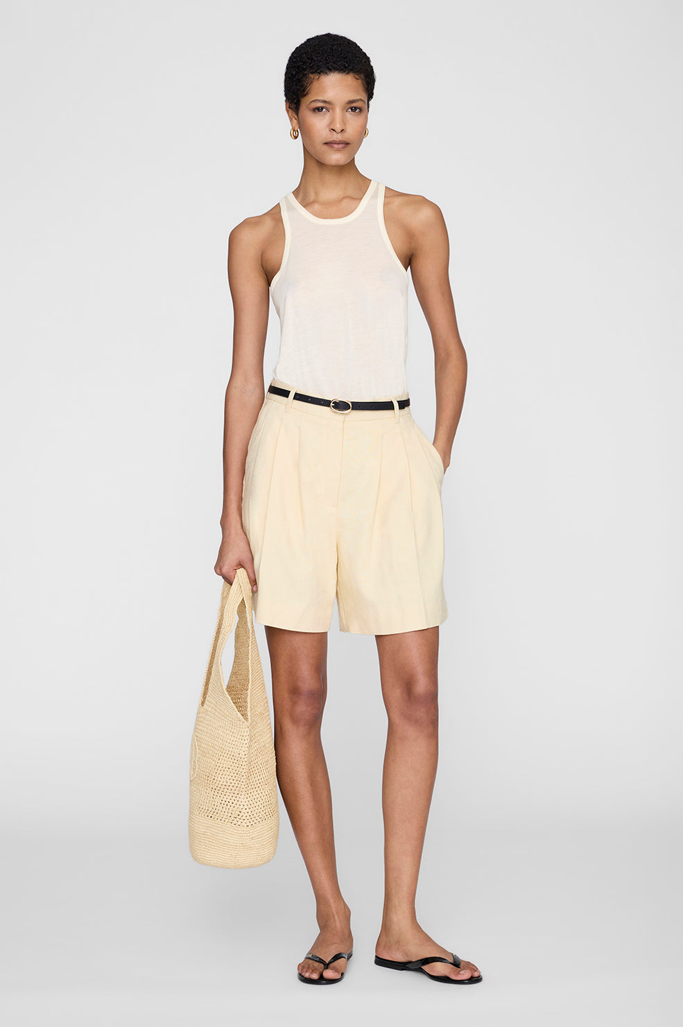 ANINE BING Brice Short - Butter Yellow - on model front second image