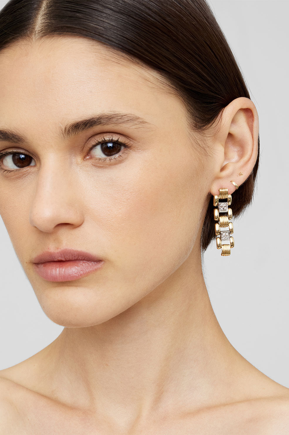 ANINE BING Brick Link Earrings - 14k Gold - On Model