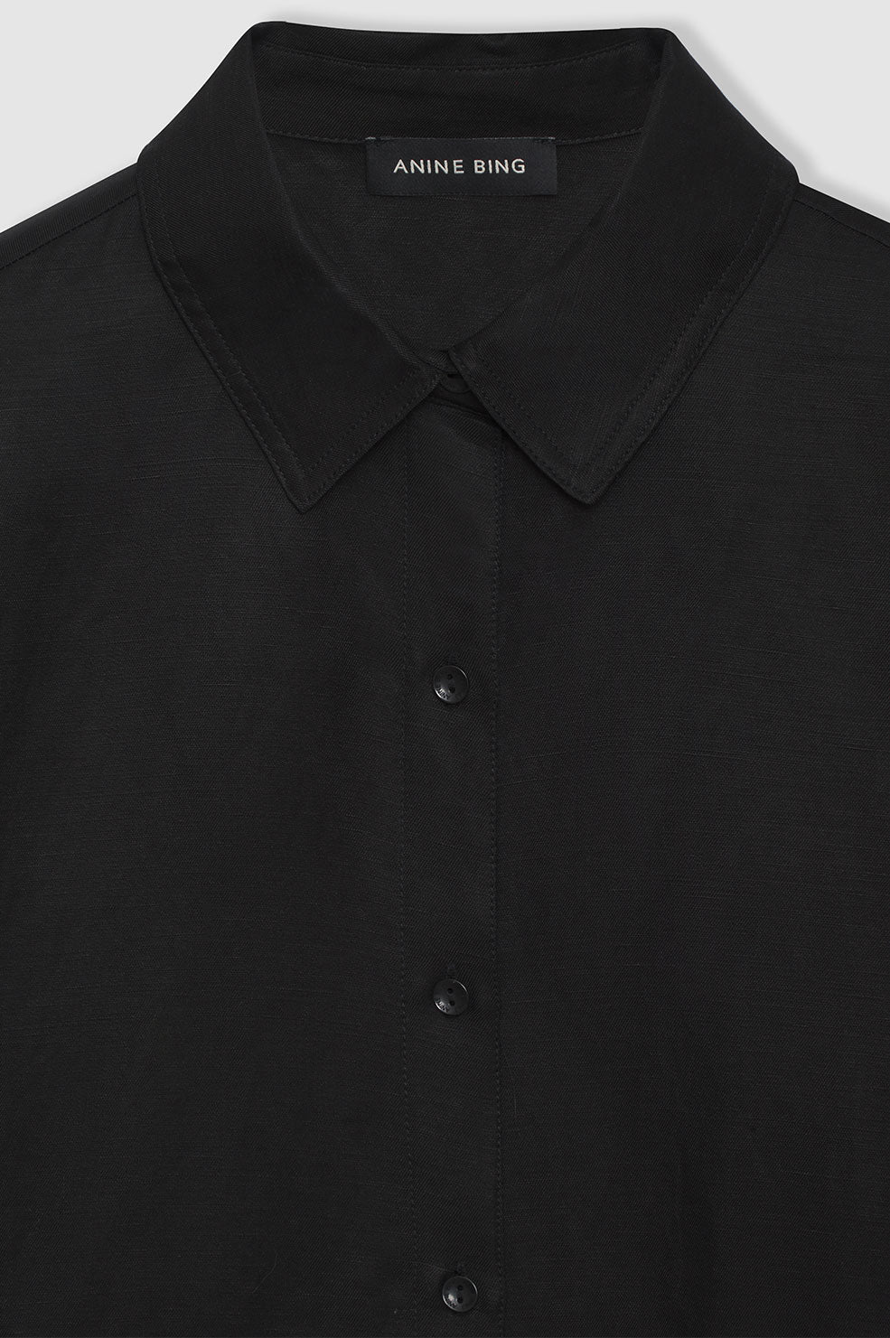 ANINE BING Bruni Shirt - Black Linen Blend - Detail View