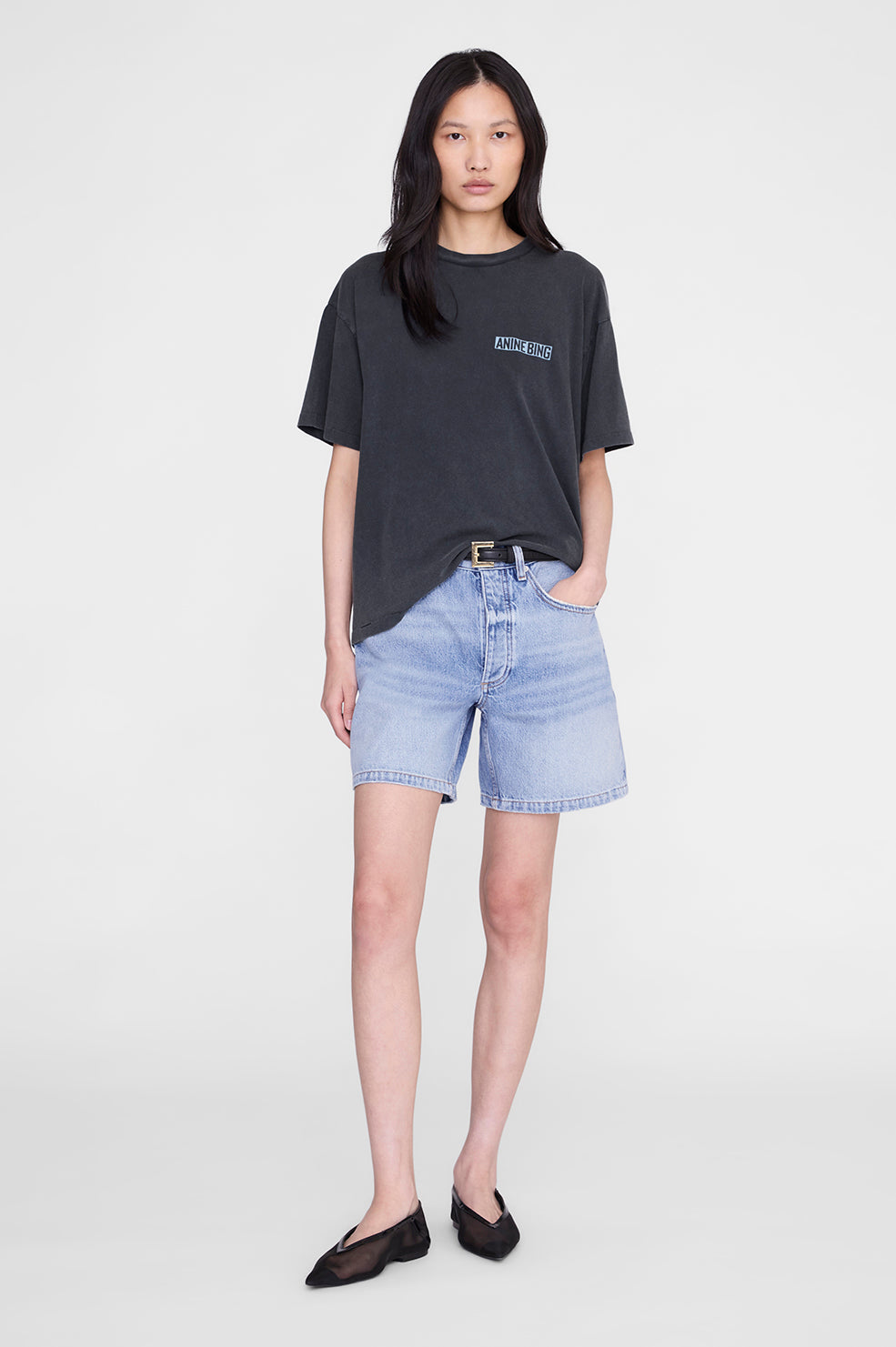 ANINE BING Cade Tee Palm - Washed Black