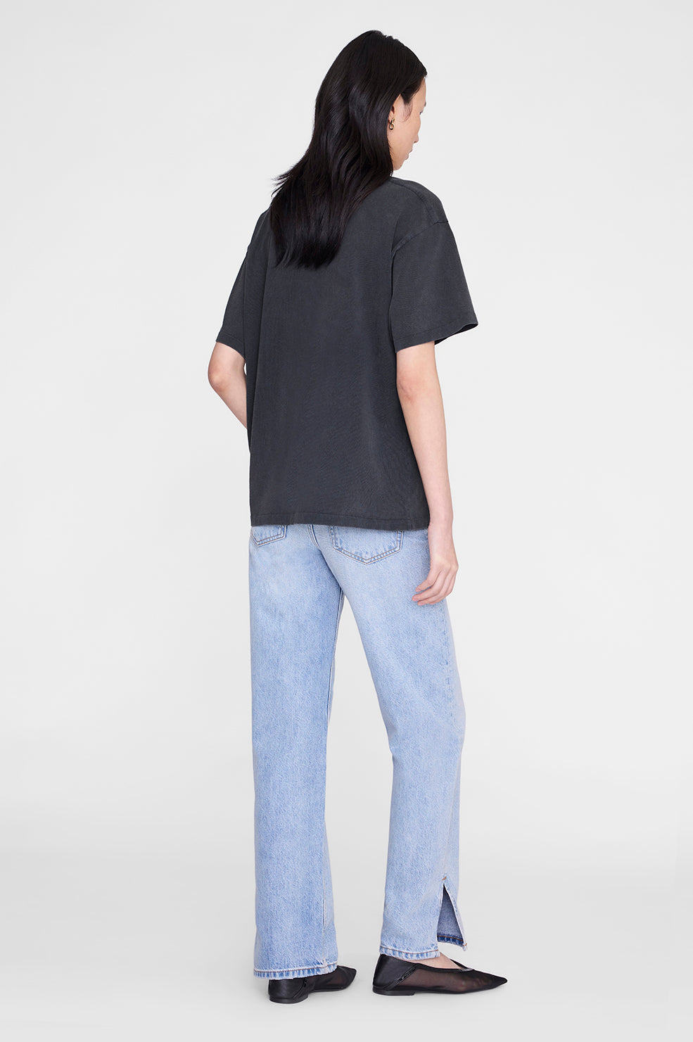 ANINE BING Cade Tee Melrose Stencil - Washed Black - front view - on model back