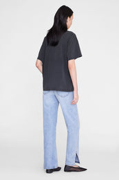 ANINE BING Cade Tee Melrose Stencil - Washed Black - front view - on model back