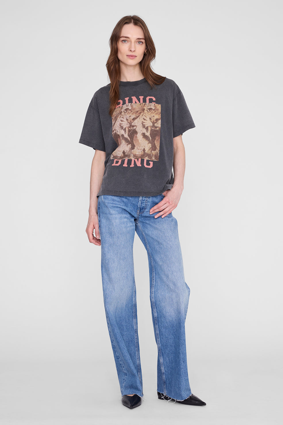 ANINE BING Cade Tee Tiger Bing - Washed Black - on model front