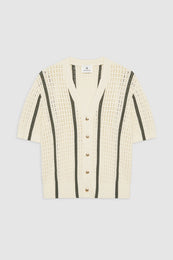ANINE BING Camryn Cardigan - Ivory And Army Green Stripe - Front View