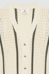 ANINE BING Camryn Cardigan - Ivory And Army Green Stripe - Detail VIew