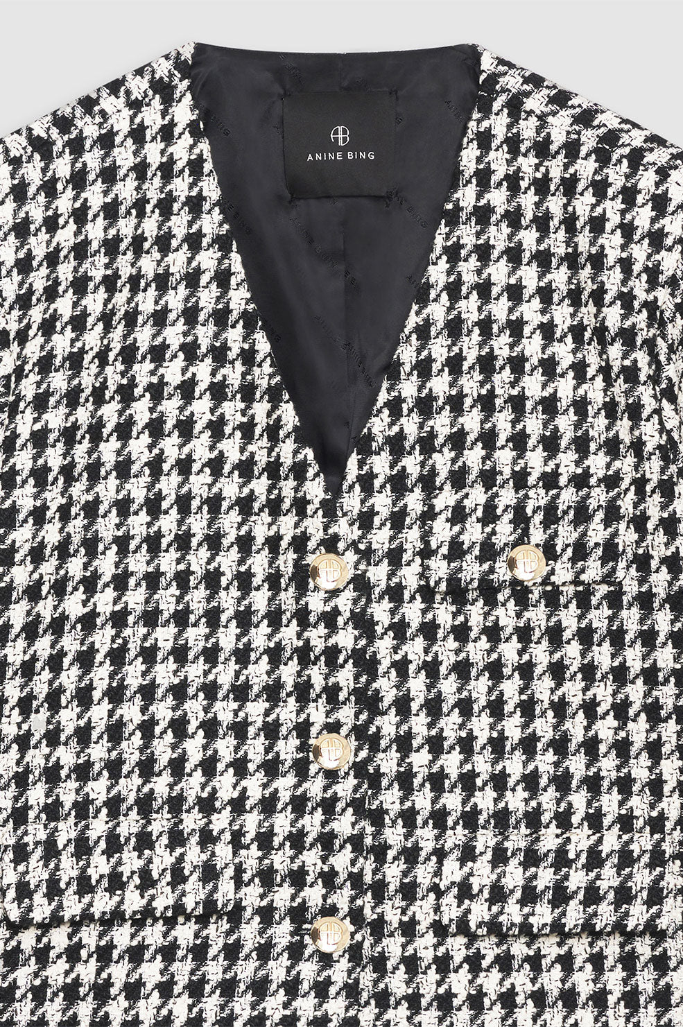 ANINE BING Cara Jacket - Cream And Black Houndstooth - Detail View
