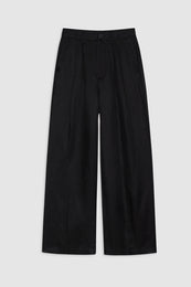 ANINE BING Carrie Ankle Pant - Black Linen Blend - Front View