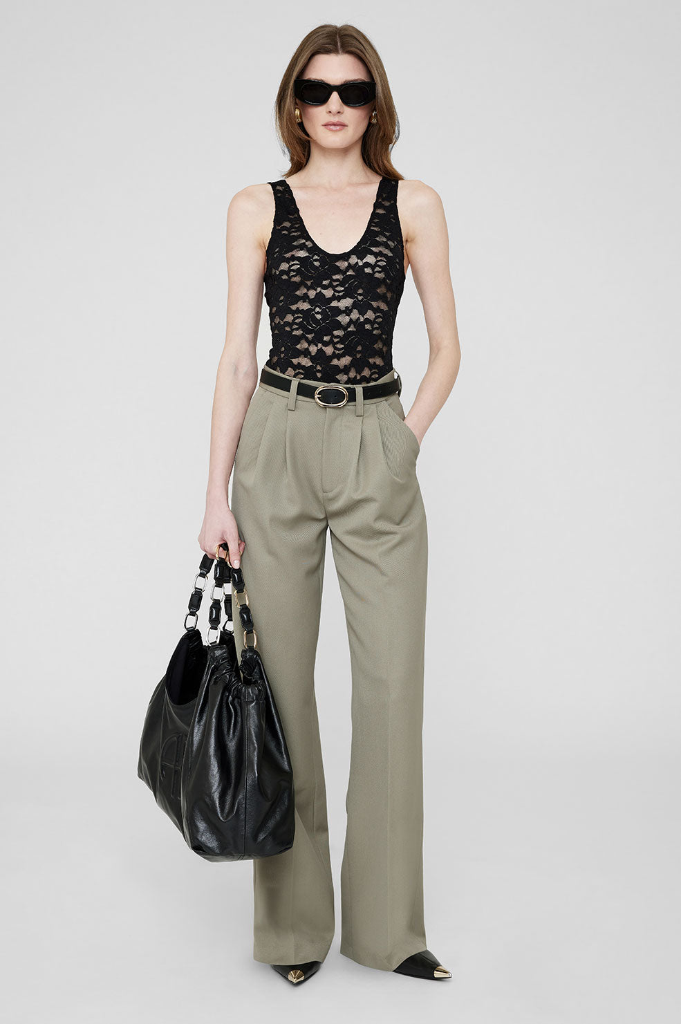 ANINE BING Carrie Pant - Green Khaki - On Model Front