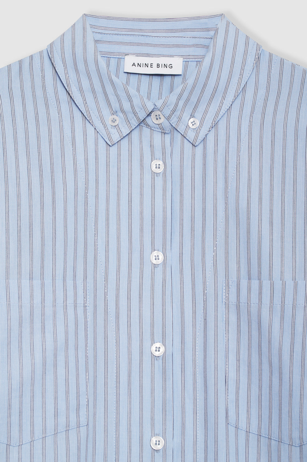 ANINE BING Catherine Shirt - Blue And White Stripe - Detail View