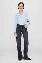 ANINE BING Catherine Shirt - Blue And White Stripe - On Model Front Second Image