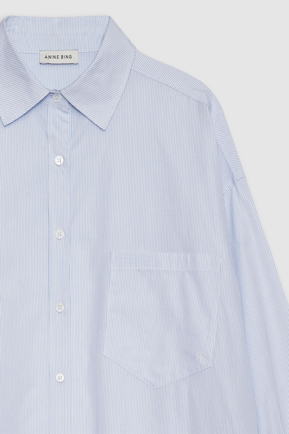 ANINE BING Chrissy Shirt - Blue And White Stripe - Detail View