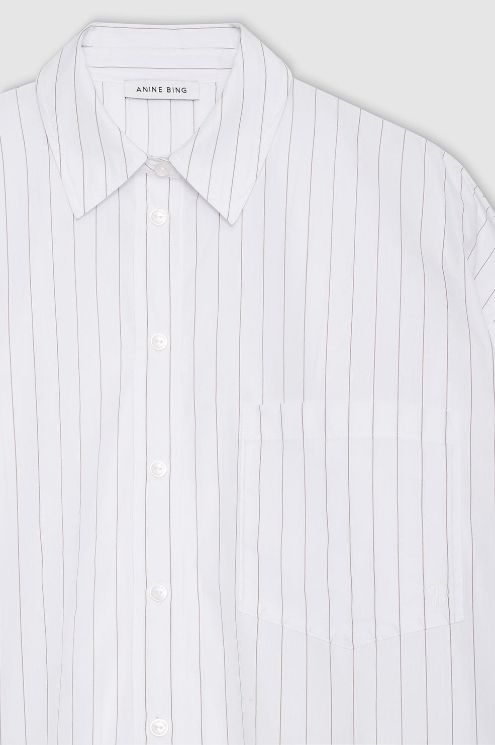 ANINE BING Chrissy Shirt - White And Taupe Stripe - Detail View