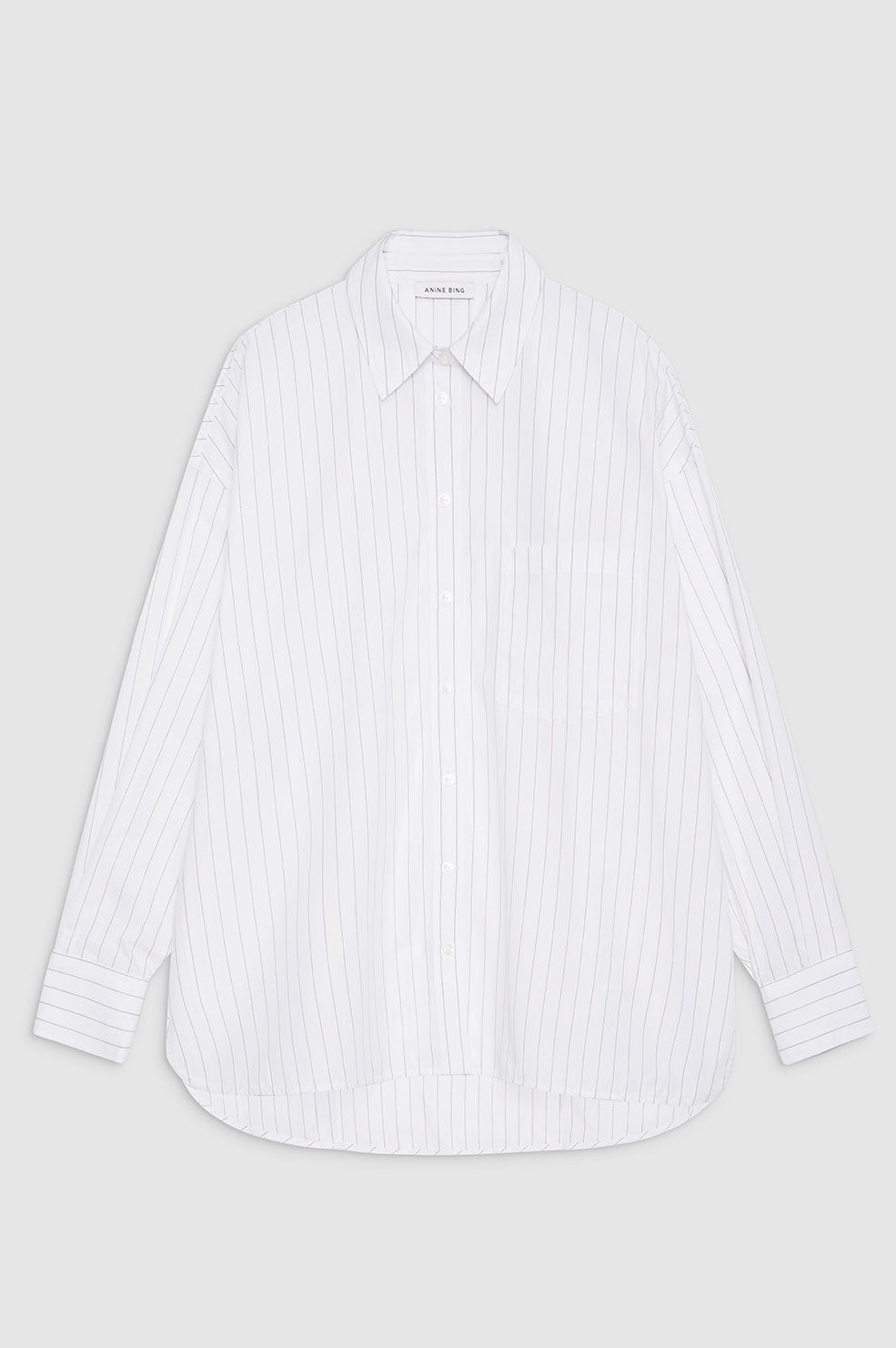 ANINE BING Chrissy Shirt - White And Taupe Stripe - Front View