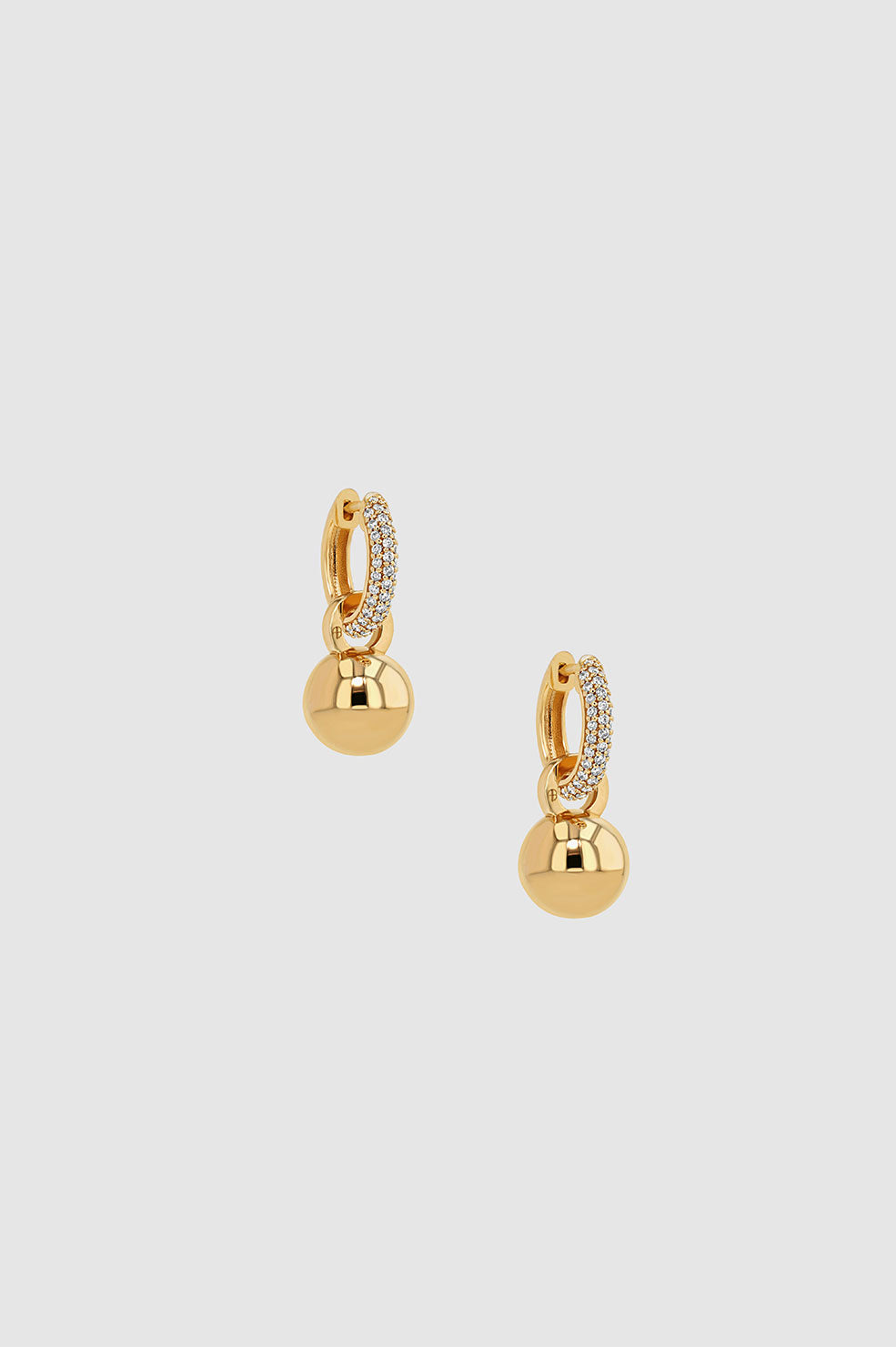 ANINE BING Chunky Diamond Hoops With Ball Charms - 14k Gold - Front View