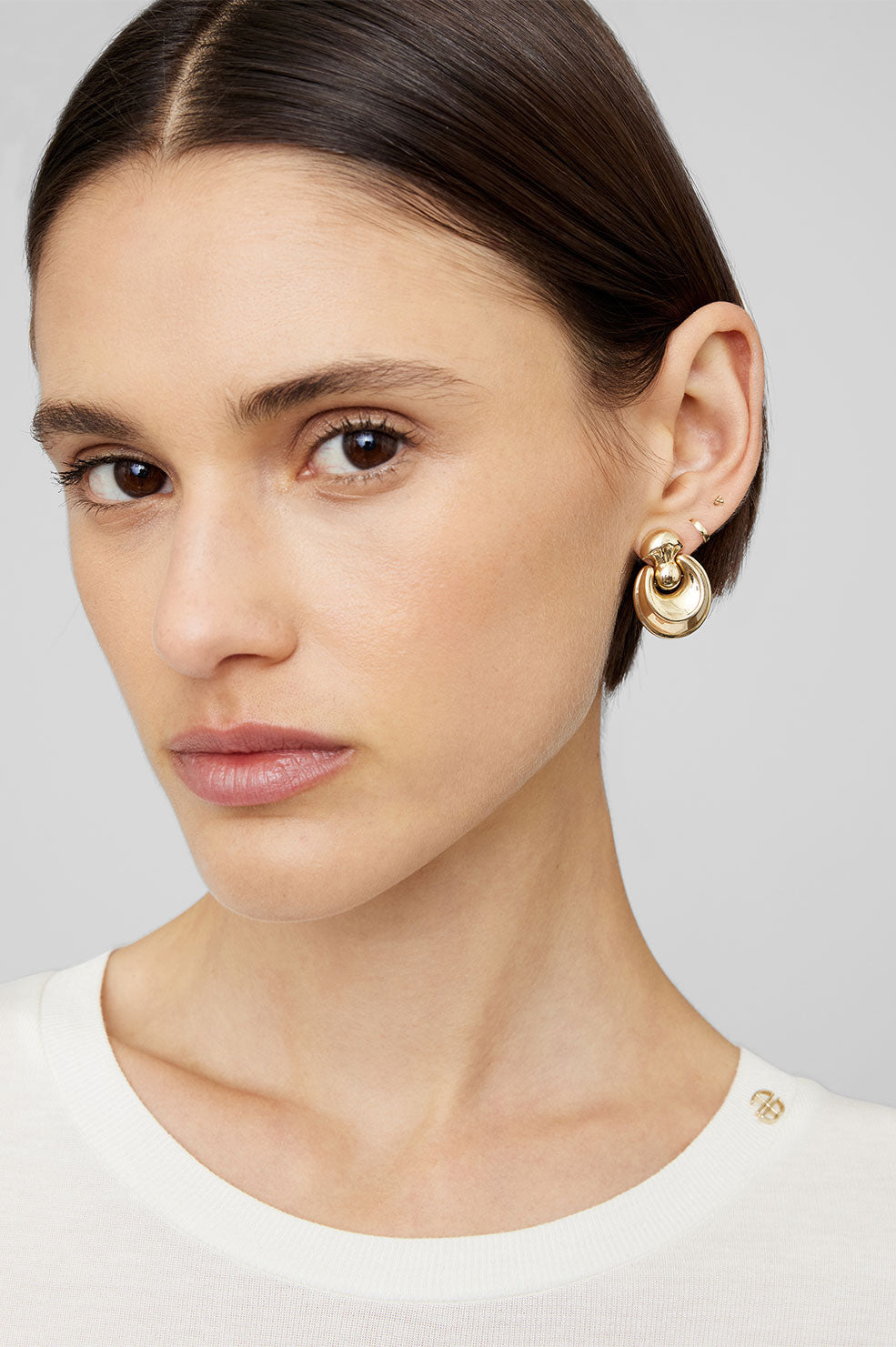 ANINE BING Chunky Crescent Earrings - 14k Gold - On Model Front
