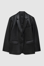 ANINE BING Classic Blazer - Black Recycled Leather - Front View