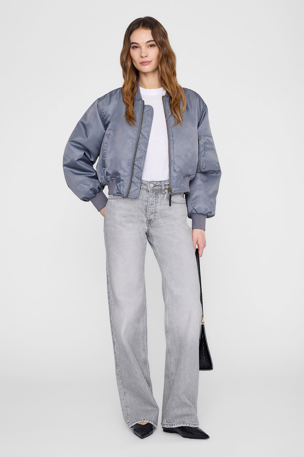 ANINE BING Cropped Leon Bomber - Dark Grey - on model front