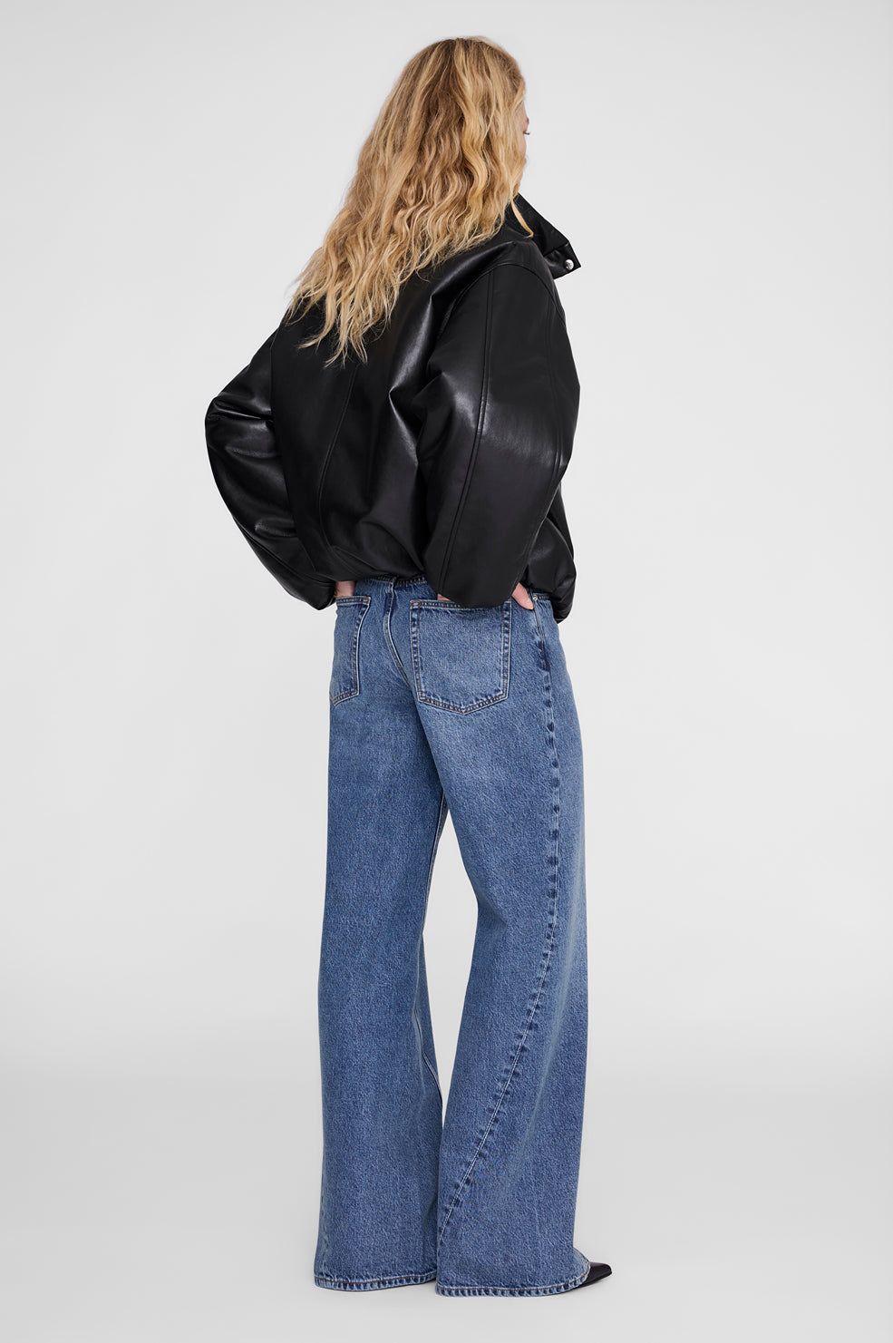 ANINE BING Cyrus Jacket - Black Recycled Leather - on model back
