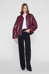 ANINE BING Cyrus Jacket - Burgundy Recycled Leather - on model front