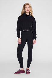 ANINE BING Dany Cropped Hoodie - Black - on model front