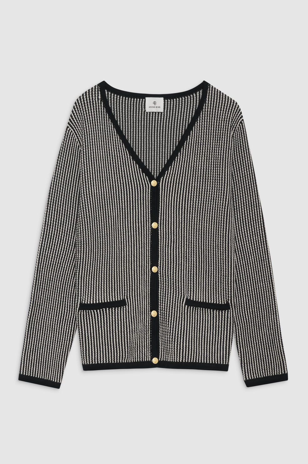ANINE BING Dave Cardigan - Black And White - Front View