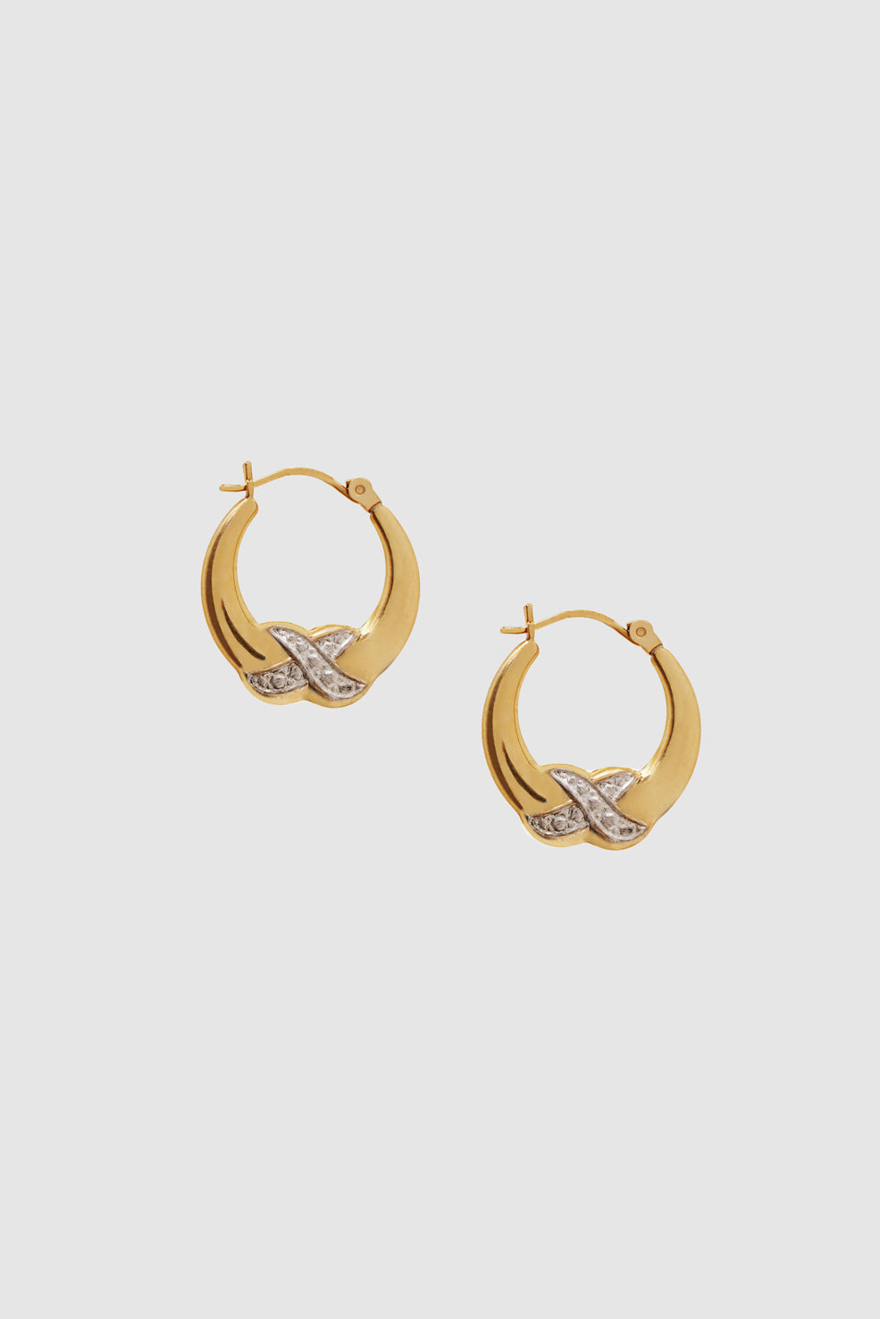ANINE BING Diamond Cross Hoop Earrings - 14k Gold - Second Front View