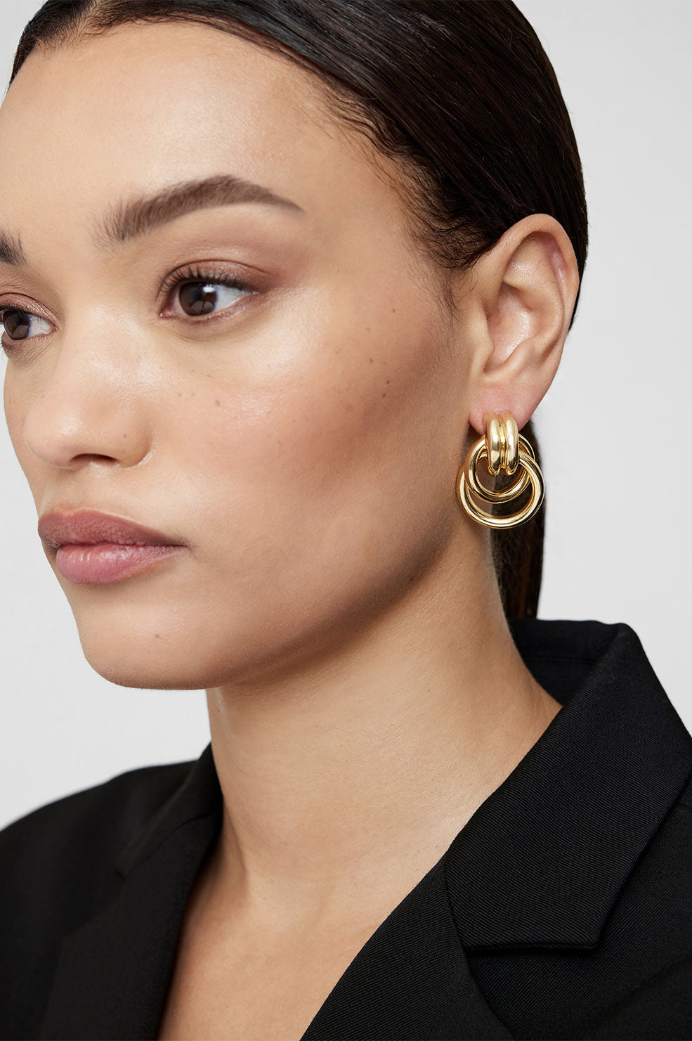 ANINE BING Double Knot Earrings - Gold - On Model View