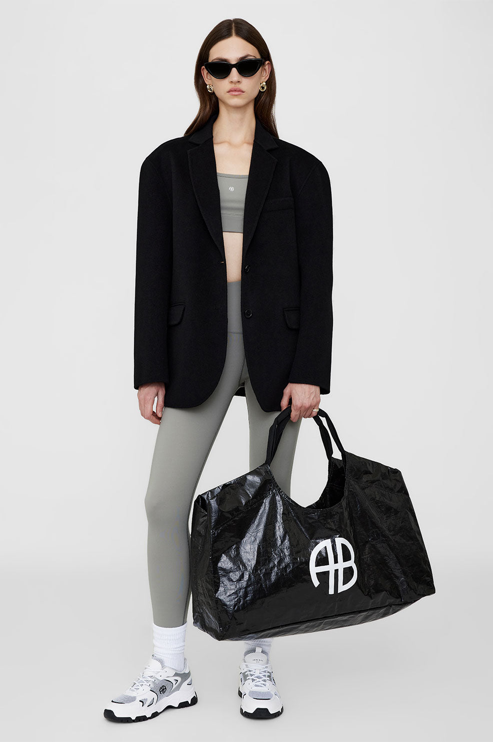 Anine Bing Bianca Monogram Top Handle Bag in Black